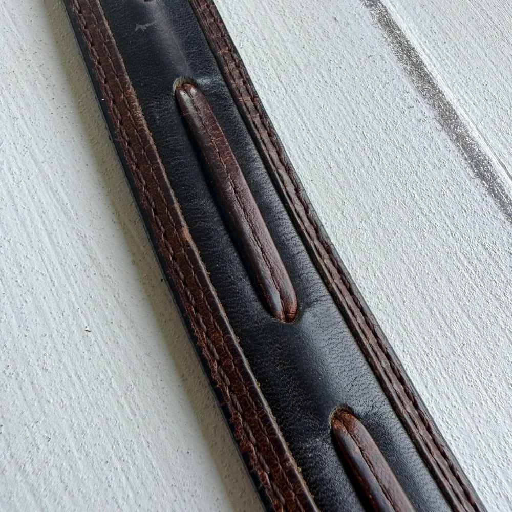 Vintage Top Grain Leather Belt 38 Brown Black Western Silver Tip